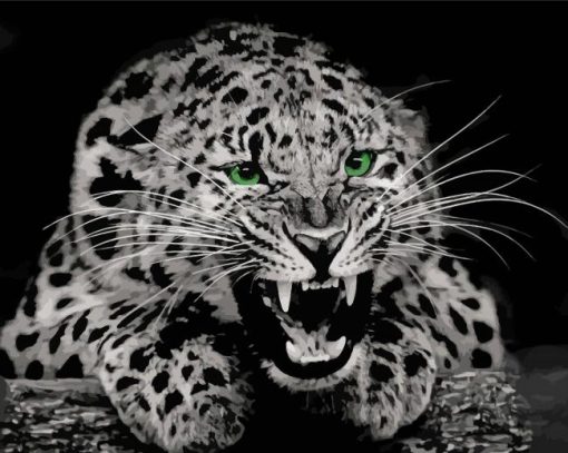 Black And White Cheetah Green Eyes Diamond Paintings