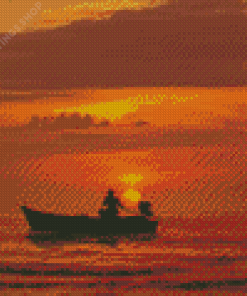 Sea Sunset Boat Silhouette Diamond Paintings