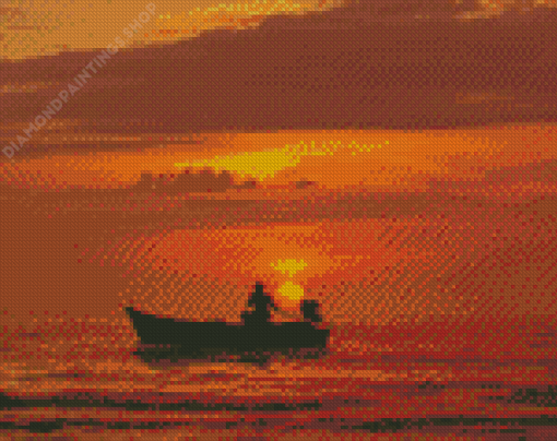 Sea Sunset Boat Silhouette Diamond Paintings