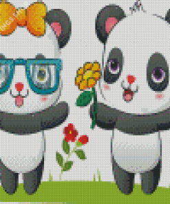 Cartoon Panda Couple Diamond Paintings
