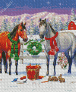 Christmas Horses Winter On The Ranch Diamond Paintings