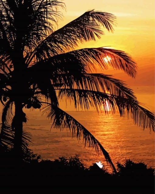 Coconut Tree Sunset Diamond Paintings