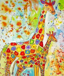 Colorful Giraffe And Baby Art Diamond Paintings