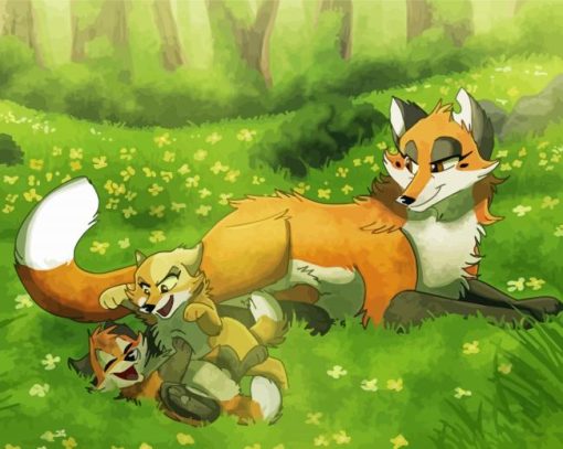 Fox Family In Forest Diamond Paintings