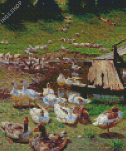 Geese In The Garden Diamond Paintings