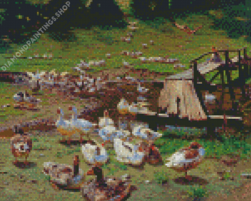 Geese In The Garden Diamond Paintings