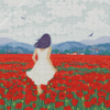 Illustration Woman And Poppies Diamond Paintings