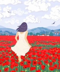 Illustration Woman And Poppies Diamond Paintings