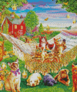 Kittens And Puppies In Farm Diamond Paintings