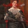 Lady In Black With Hand Fan Diamond Paintings