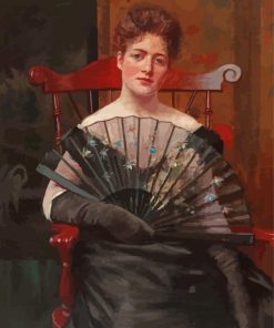 Lady In Black With Hand Fan Diamond Paintings