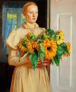 Lady With Sunflowers Vase Diamond Paintings