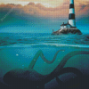 Lighthouse With Octopus Underwater Diamond Paintings