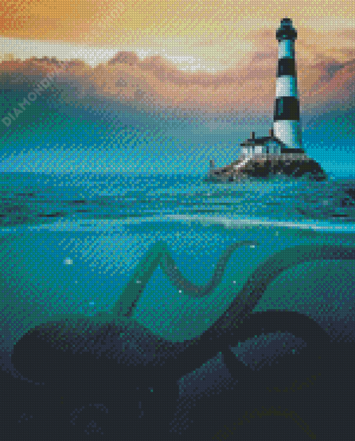 Lighthouse With Octopus Underwater Diamond Paintings