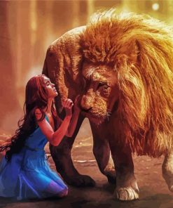 Lion And Girl In Blue Dress Diamond Paintings