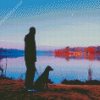 Man And Dog Silhouette By Lake Diamond Paintings