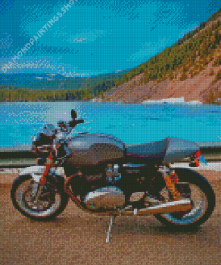 Motorcycle By Blue Lake Diamond Paintings