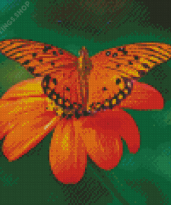 Orange Flower With Butterfly Illustration Diamond Paintings
