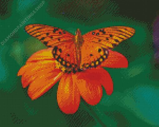 Orange Flower With Butterfly Illustration Diamond Paintings