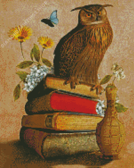 Owl Bird On Books Diamond Paintings