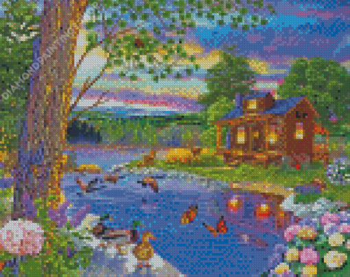 Peace River Cabin Art Diamond Paintings