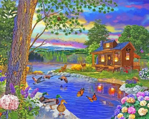 Peace River Cabin Art Diamond Paintings