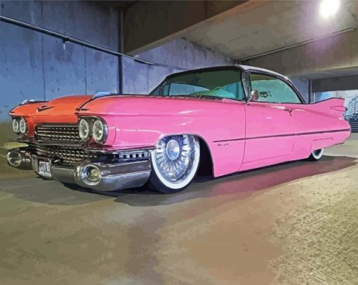 Pink Cadillac Car Diamond Paintings