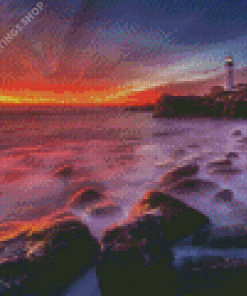 Portland Lighthouse Sunset Seascape View Diamond Paintings