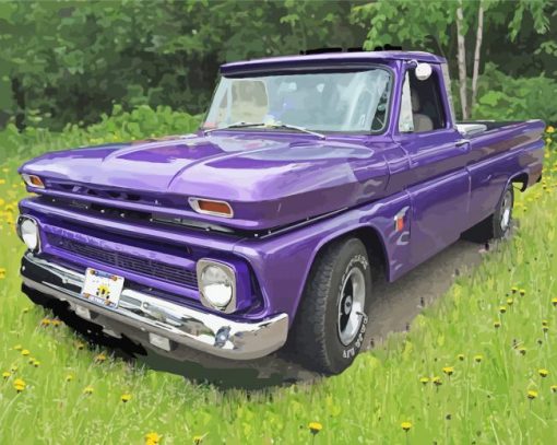 Purple 64 Chevy Stepside Truck Diamond Paintings