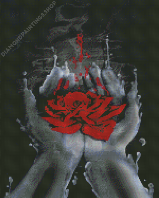 Red Rose And Hands Diamond Paintings