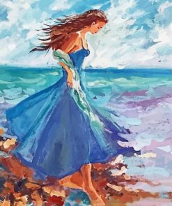 Seaside Blue Dress Woman Diamond Paintings