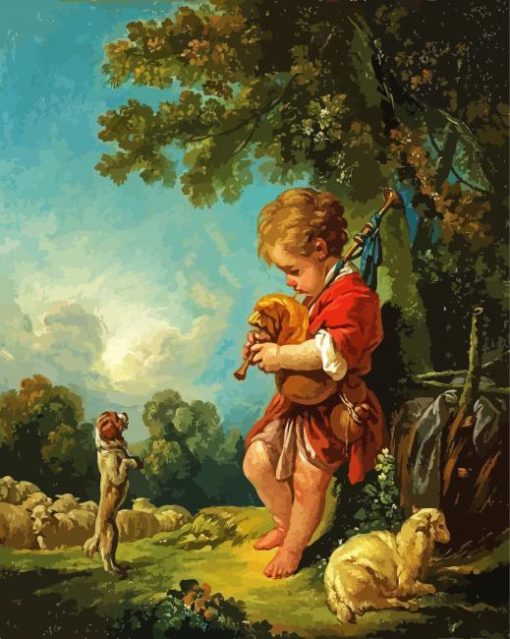 Shepherd Boy With Bagpipe Diamond Paintings