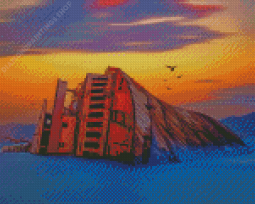 Shipwreck Sunset Diamond Paintings