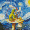 Starry Night Alice In Wonderland Smoking Caterpillar Diamond Paintings