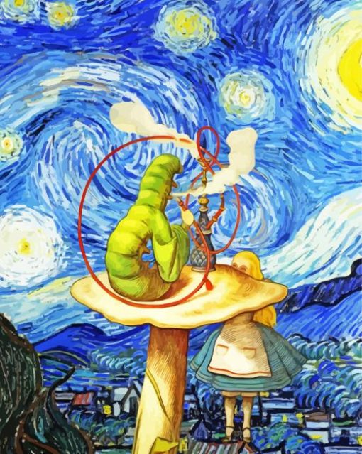 Starry Night Alice In Wonderland Smoking Caterpillar Diamond Paintings