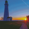 Sunset At Fort Gratiot Lighthouse Diamond Paintings