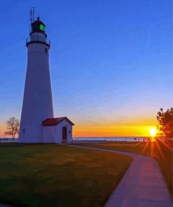 Sunset At Fort Gratiot Lighthouse Diamond Paintings