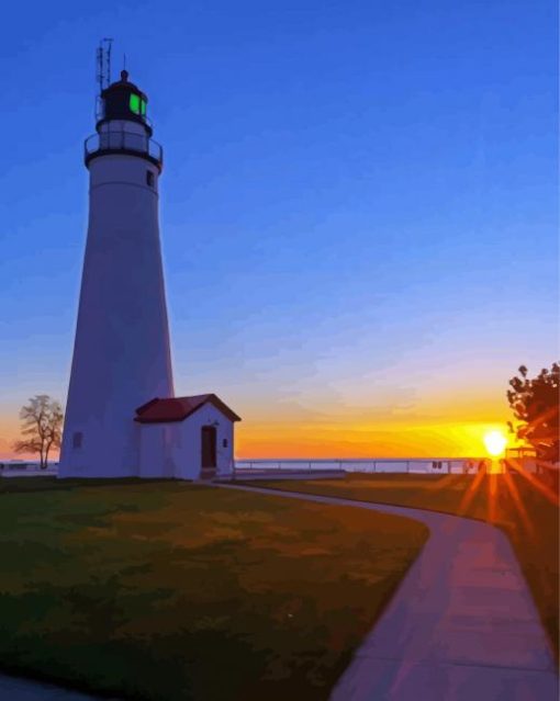 Sunset At Fort Gratiot Lighthouse Diamond Paintings