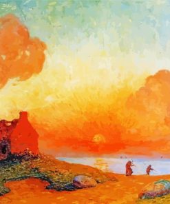 Sunset By The Sea Brittany By Ferdinand Du Puigaudeau Diamond Paintings