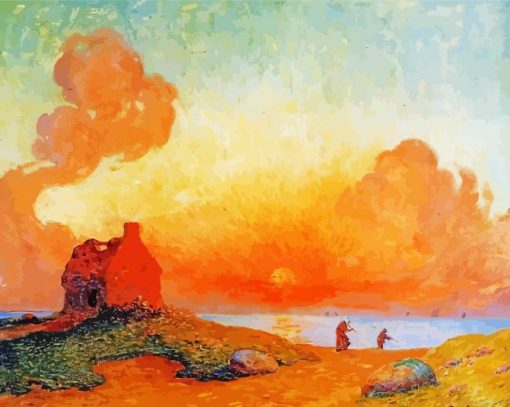 Sunset By The Sea Brittany By Ferdinand Du Puigaudeau Diamond Paintings