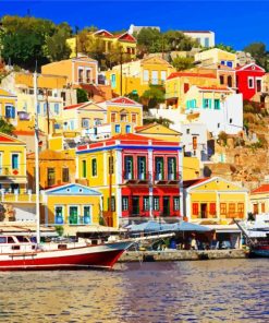 Symi Island Greece Colorful Houses Diamond Paintings