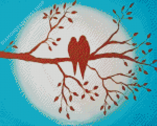 Two Birds On A Branch Silhouette Diamond Paintings