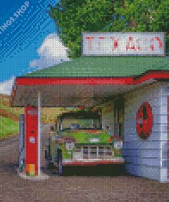 Vintage Old Gas Station Truck Diamond Paintings