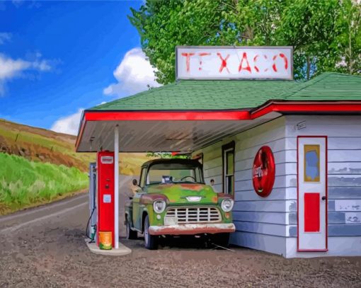 Vintage Old Gas Station Truck Diamond Paintings