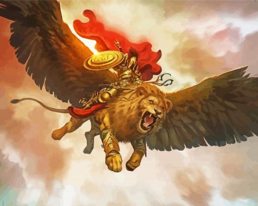 Warrior On Flying Lion Diamond Paintings