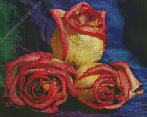 Water Drops Red And Yellow Roses Diamond Paintings