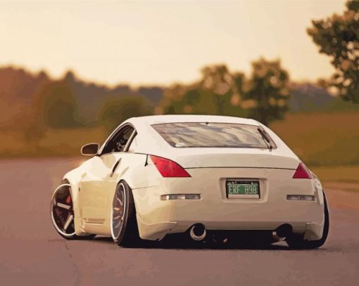 White Nissan 350z With Sunset Diamond Paintings