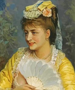 Woman With Hand Fan Diamond Paintings