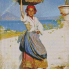 Young Woman Carrying Basket Diamond Paintings