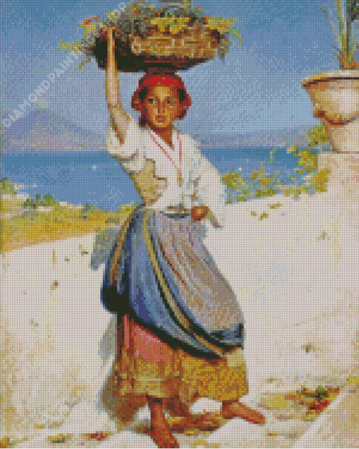 Young Woman Carrying Basket Diamond Paintings